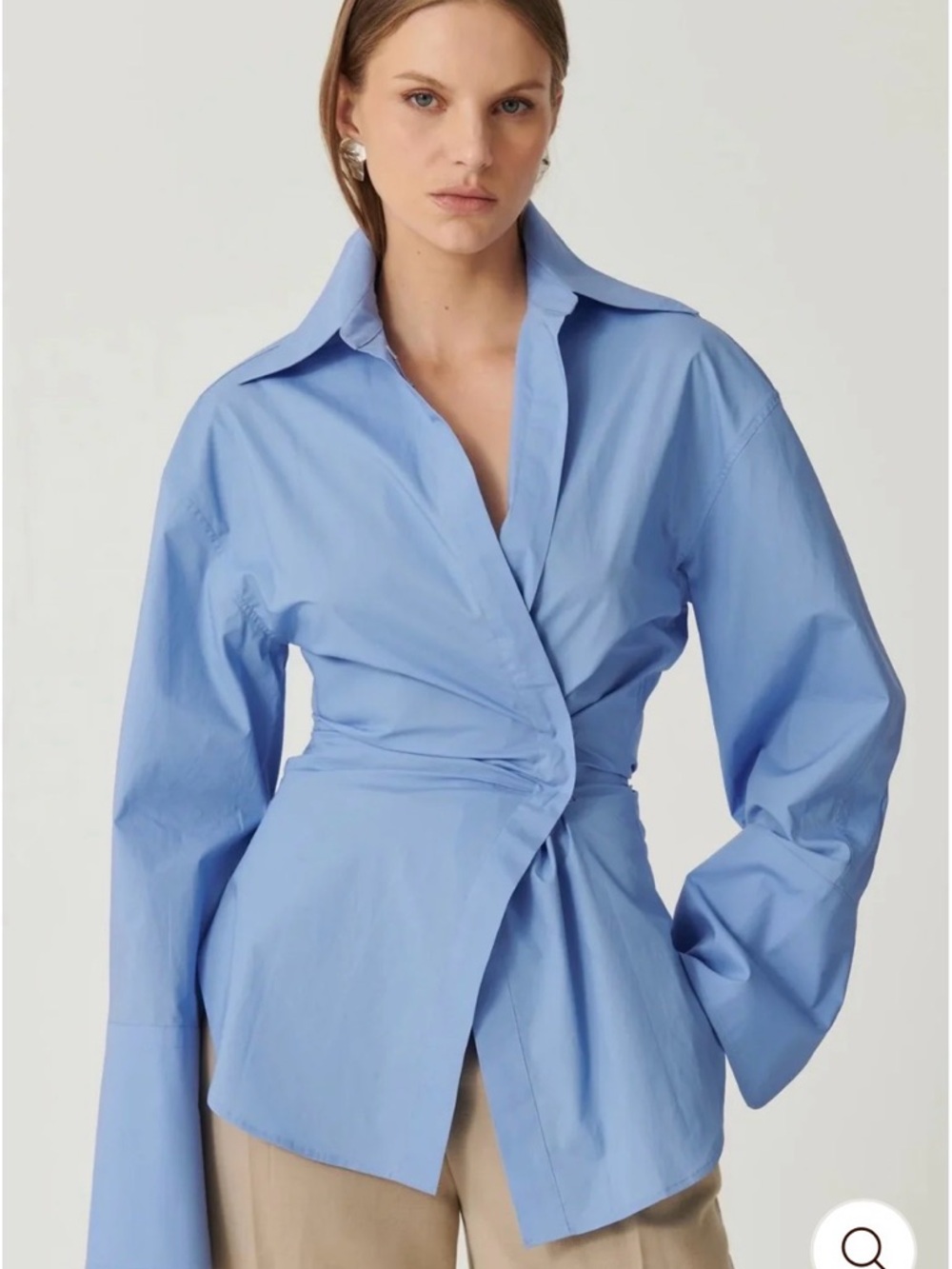 NWT - Effie Kats - Kalisha Shirt | Light Blue Twist-Waist Cotton Shirt - Women
